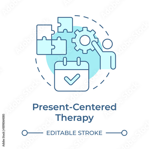 Present centered therapy soft blue concept icon. PTSD disorder. Mental care. Coping strategy. Round shape line illustration. Abstract idea. Graphic design. Easy to use in brochure, booklet