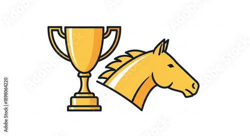 Golden trophy cup and horse head icon symbolizing victory and achievement in equestrian sports and competitions
