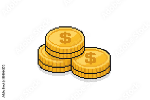 Pixel art gold coins. ピクセルアートの金貨