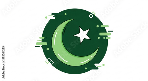 Pakistan flag symbol green crescent moon and star emblem on white background national icon