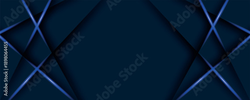 3D dark abstract background with overlapping layers and glowing blue lines effect decoration. Modern element cutout style concept for banner, flyer, brochure and website. VOL. 2