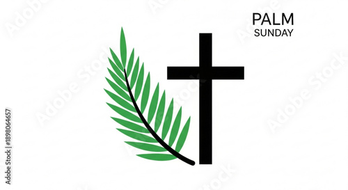 Palm sunday symbol with cross and palm leaf on white background for religious holidays