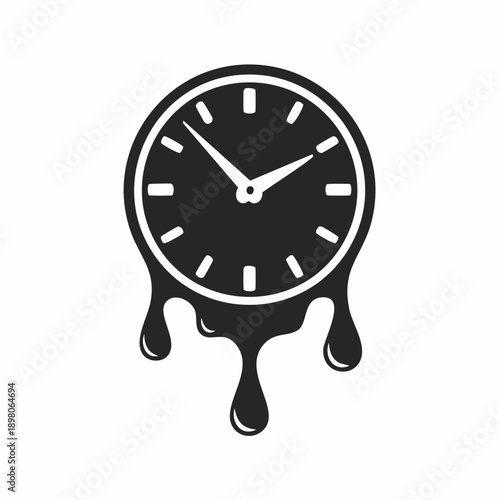 Melting clock icon representing time pressure, stress, deadline anxiety, and distorted time perception concept