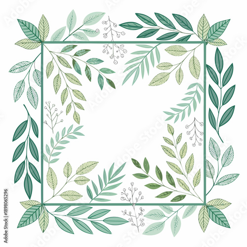 A square frame surrounded by lush green leaves and foliage viewed from directly above in a serene natural setting