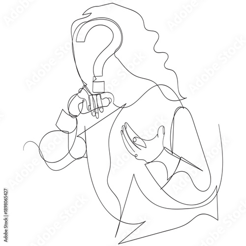 continuous line drawing a woman who is confused