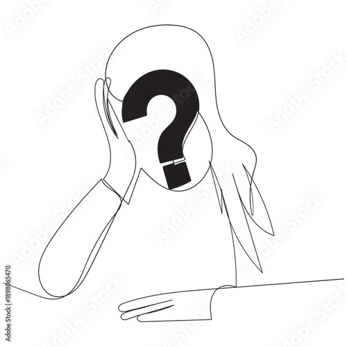 continuous line drawing a woman who is confused