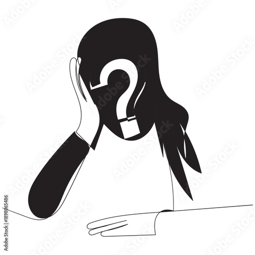 continuous line drawing a woman who is confused