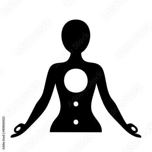 Meditating human silhouette icon representing mindfulness, inner peace, and mental balance practice