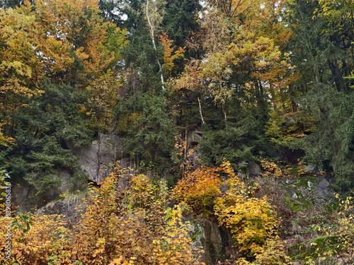 Принти на полотні fall rocky retreat, golden leaves and rocky trails, scenic autumn hill with fore