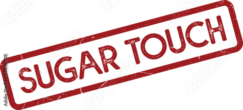 Red grungy rubber stamp conveying the delightful message of Sugar Touch for sweet content