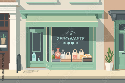 Zero Waste Grocery Storefront Window Display Vector