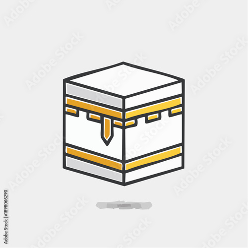 Minimal Kaaba cube icon symbolizing Islamic worship, pilgrimage destination, and sacred religious site illustration