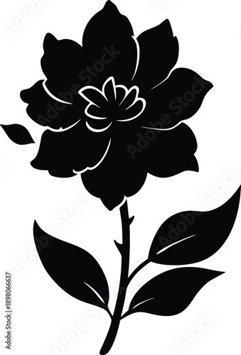 Silhouette of a flower with leaves and stem
