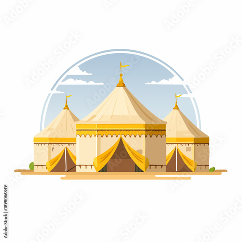 Traditional Islamic tent and pavilion illustration symbolizing cultural festival, heritage architecture, and religious celebration