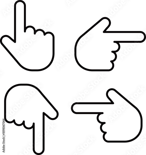 指差しカーソル　前後左右　ベクターイラスト素材　手の甲バージョン