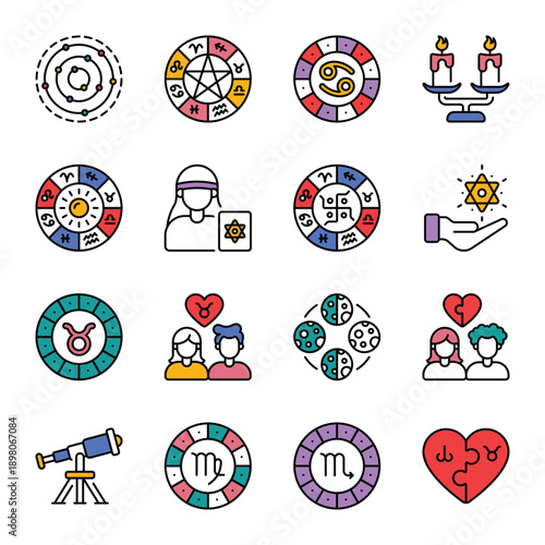 Astrology And Zodiac Signs filled outline icon set 01
