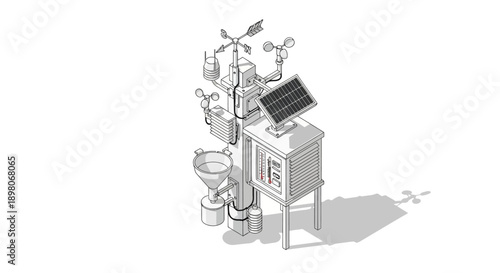 Industrial machinery with pipes and valves, pipes connected to equipment, technology and industry combined, technical illustration, isometric view