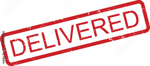 A clear red rubber stamp prominently showing the word DELIVERED set against a bright white backdrop