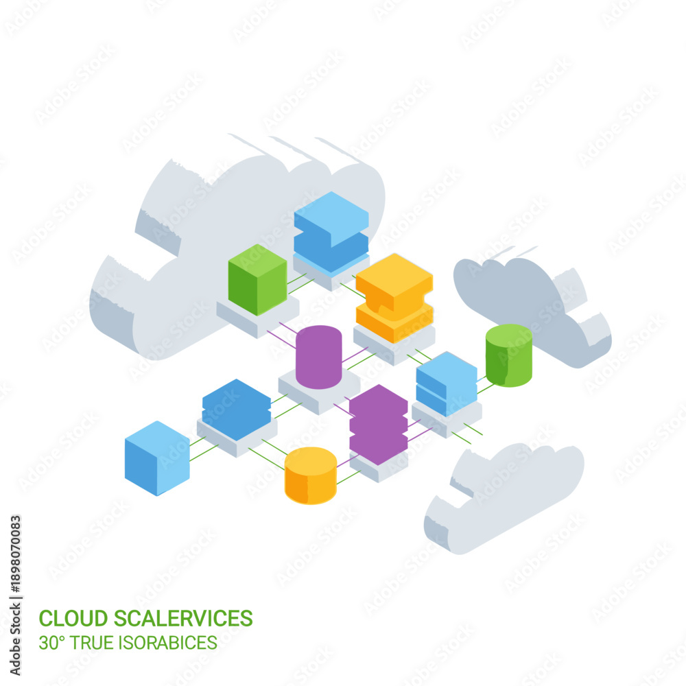 Obraz premium Cloud Scalability 3D Isometric Blocks Interconnected.