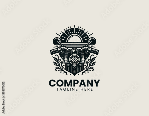 Motorcycle handlebar logo presents freedom journey message with floral detail in clean vector style
