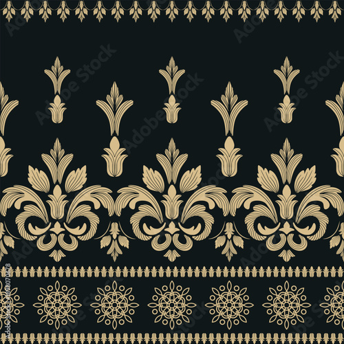 Gold Black Luxury Damask Seamless Pattern Background