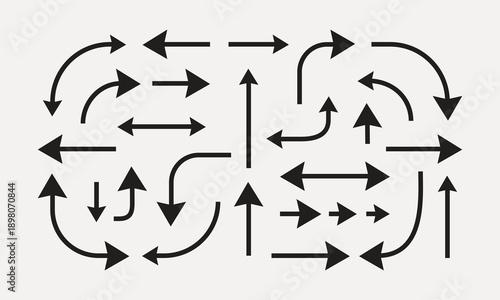 Arrows icon set vector illustration. Abstract geometric poster design. Different pointer shapes. Simple symbol geometry.