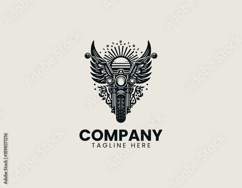 Motorcycle handlebar logo presents freedom journey message with floral detail in clean vector style