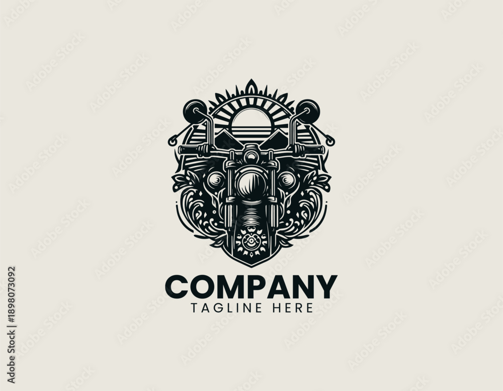Fototapeta premium Motorcycle handlebar logo presents freedom journey message with floral detail in clean vector style