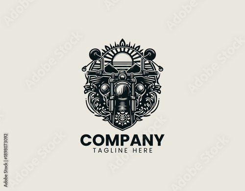 Motorcycle handlebar logo presents freedom journey message with floral detail in clean vector style