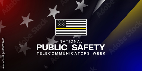 National Public Safety Telecommunicators Week. Flag and light. Great for cards, banners, posters, social media and more. Black background.