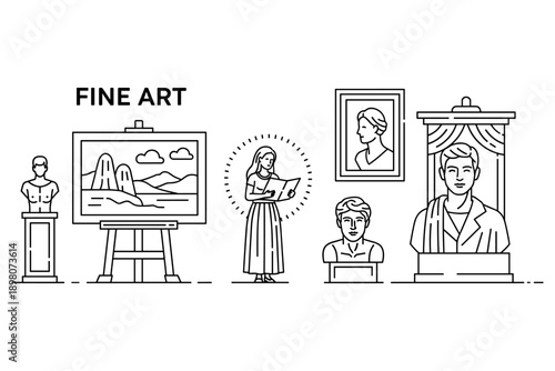 Minimalist line art featuring fine art elements and classical sculpture
