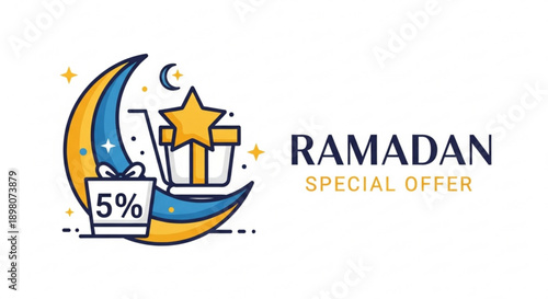 Ramadan special offer with crescent moon and gift boxes