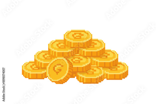Pixel art gold coins. ピクセルアートの金貨