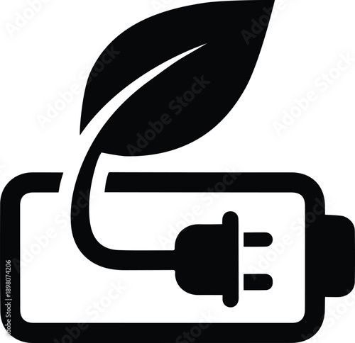 Eco Friendly Green Energy Concept Icon with Battery, Electric Plug and Leaf for Sustainable Technology