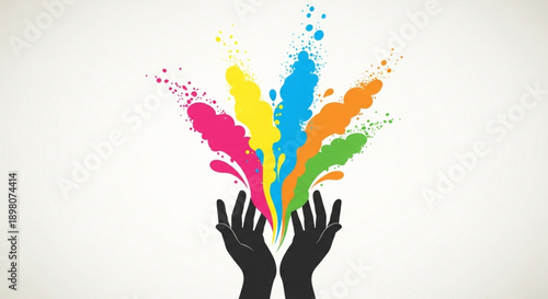 Hands releasing colorful paint splashes in air creative expression concept