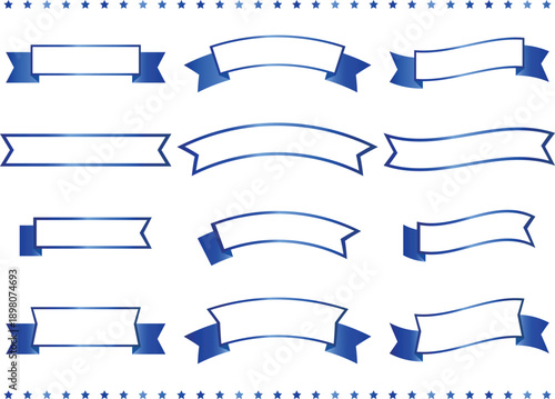 高級感のあるリボン12種セット　ホワイト＆ブルー
