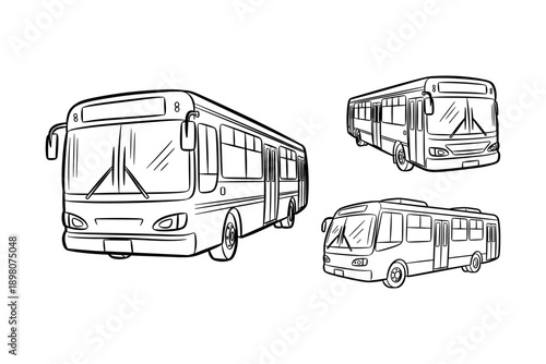 Hand drawn city bus sketches: three urban public transport designs