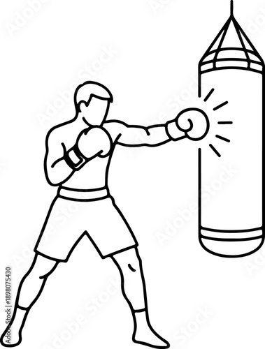 Boxer hitting punching bag with gloves in gym, 30.eps illustration, dynamic action scene