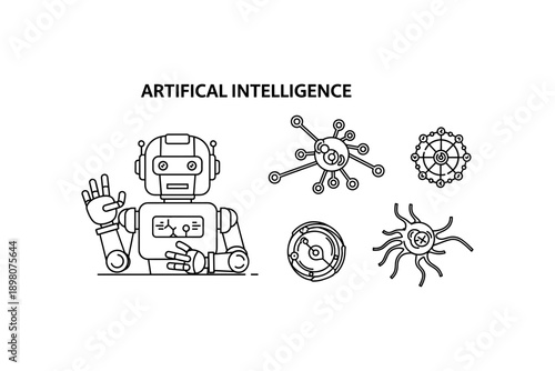 Linear style ai concept with robot and neural networks