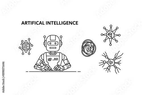 Artificial intelligence concepts: linear style with robot and neural networks