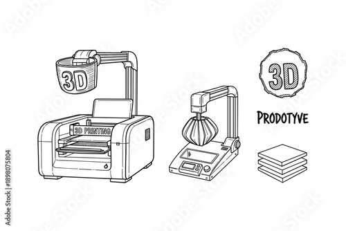 3d printers line art: modern technology and prototyping concepts
