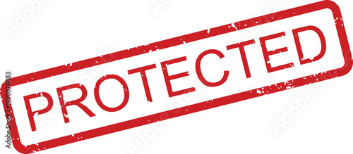 A distinctive red rubber stamp impression boldly displays the crucial word PROTECTED on a clean white backdrop