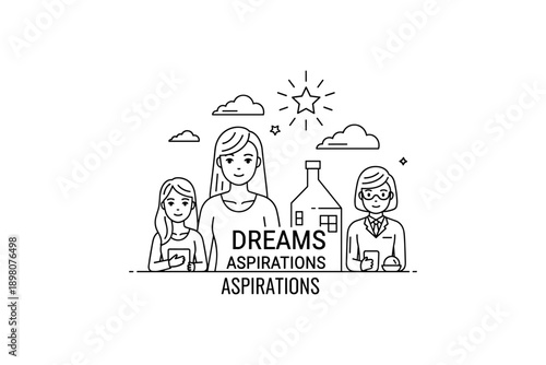 Empowering women and girls: linear illustration of dreams and aspirations