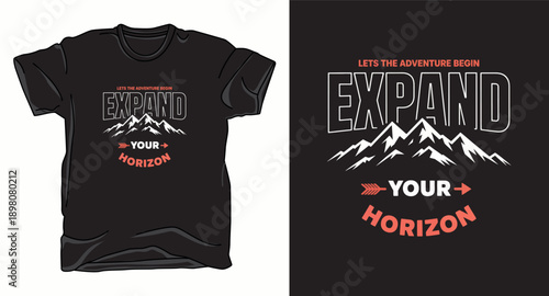 Expand your horizon mountain adventure tshirt design for outdoor enthusiast and travel lifestyle apparel