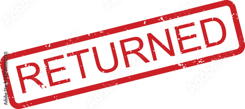 A distinctive red rubber stamp with the word RETURNED showing a distressed effect on a pure white background