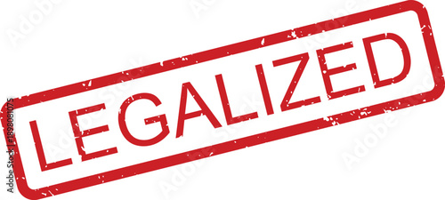 A distressed rectangular red rubber stamp displaying the word LEGALIZED prominently on a clean white surface