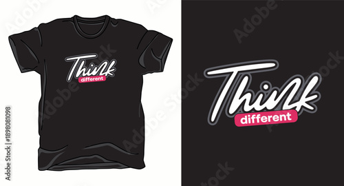 Think different calligraphy script tshirt design for creative streetwear and urban apparel collection with pink accent