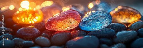 Colorful glass stones shine under warm light in this close-up shot Generative AI