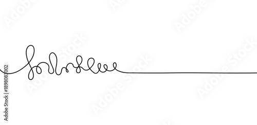 Abstract flowing black line tangled then straight extending horizontally across clean bright empty space