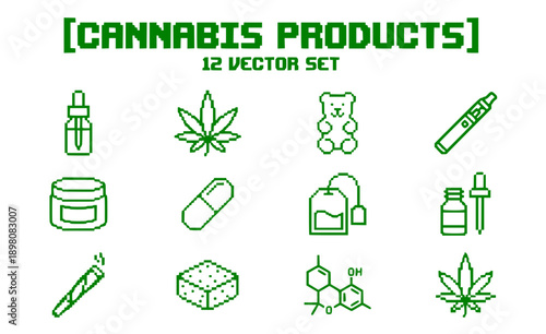 Cannabis Products CBD Vector Set - 12 Medical Marijuana Oil and Edibles Silhouettes